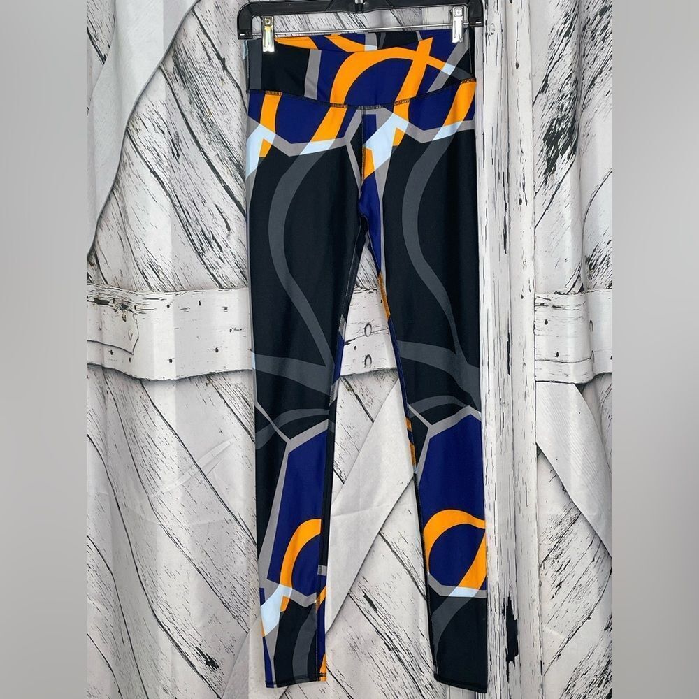 Fabletics Define PowerHold Mid-Rise Leggings geometric print orange blue black